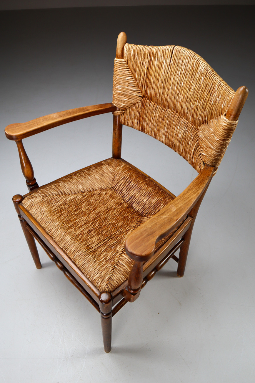 Wood and wicker armchairs France 1950s Mid-20th century