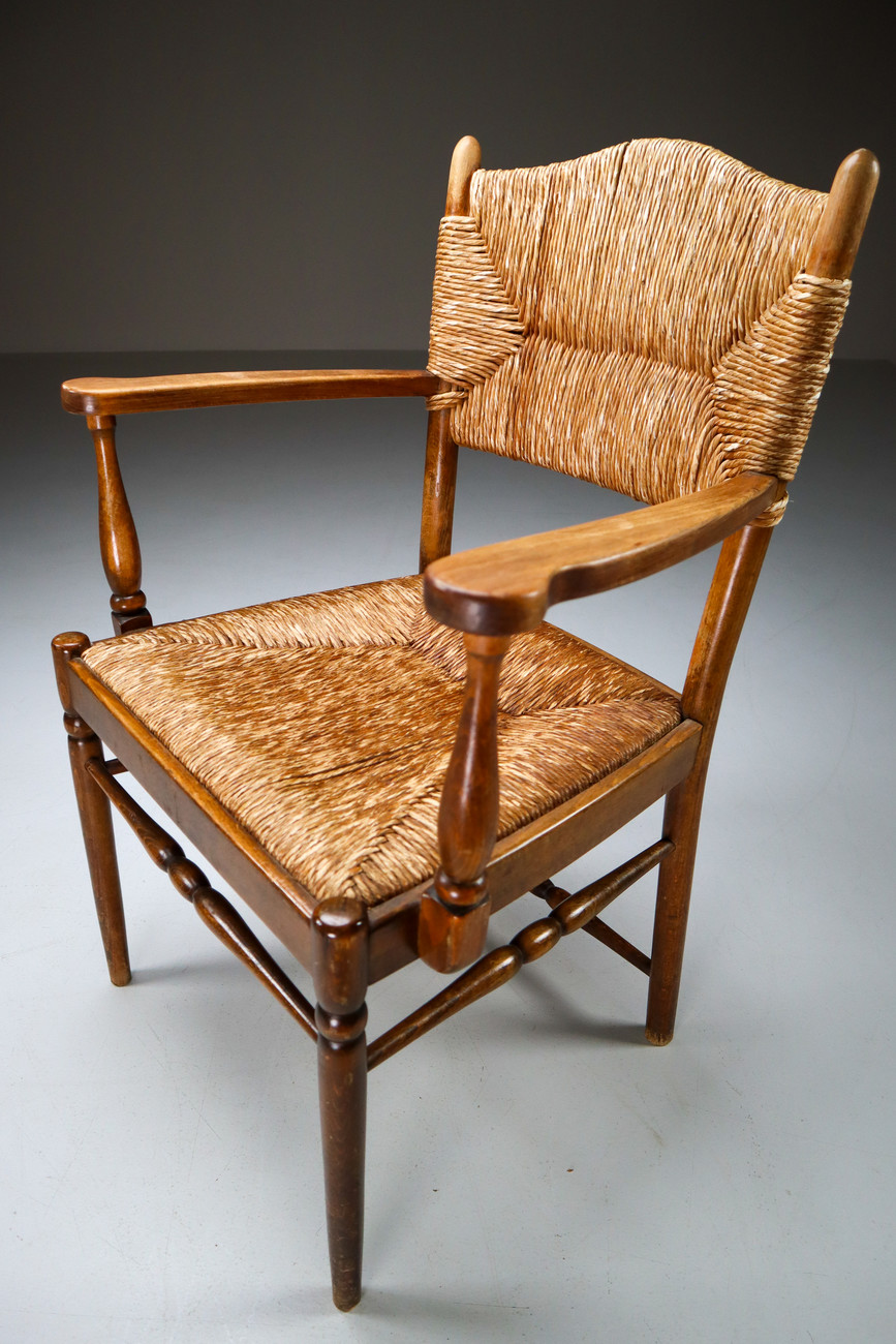 Wood and wicker armchairs France 1950s Mid-20th century